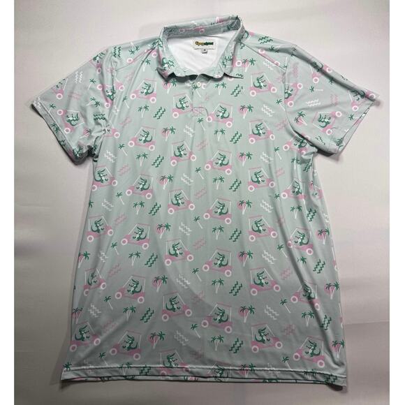 Tipsy Elves Men's Stretchy Alligator Green Pink Golf Polo Shirt - Size 3XL - Picture 1 of 4